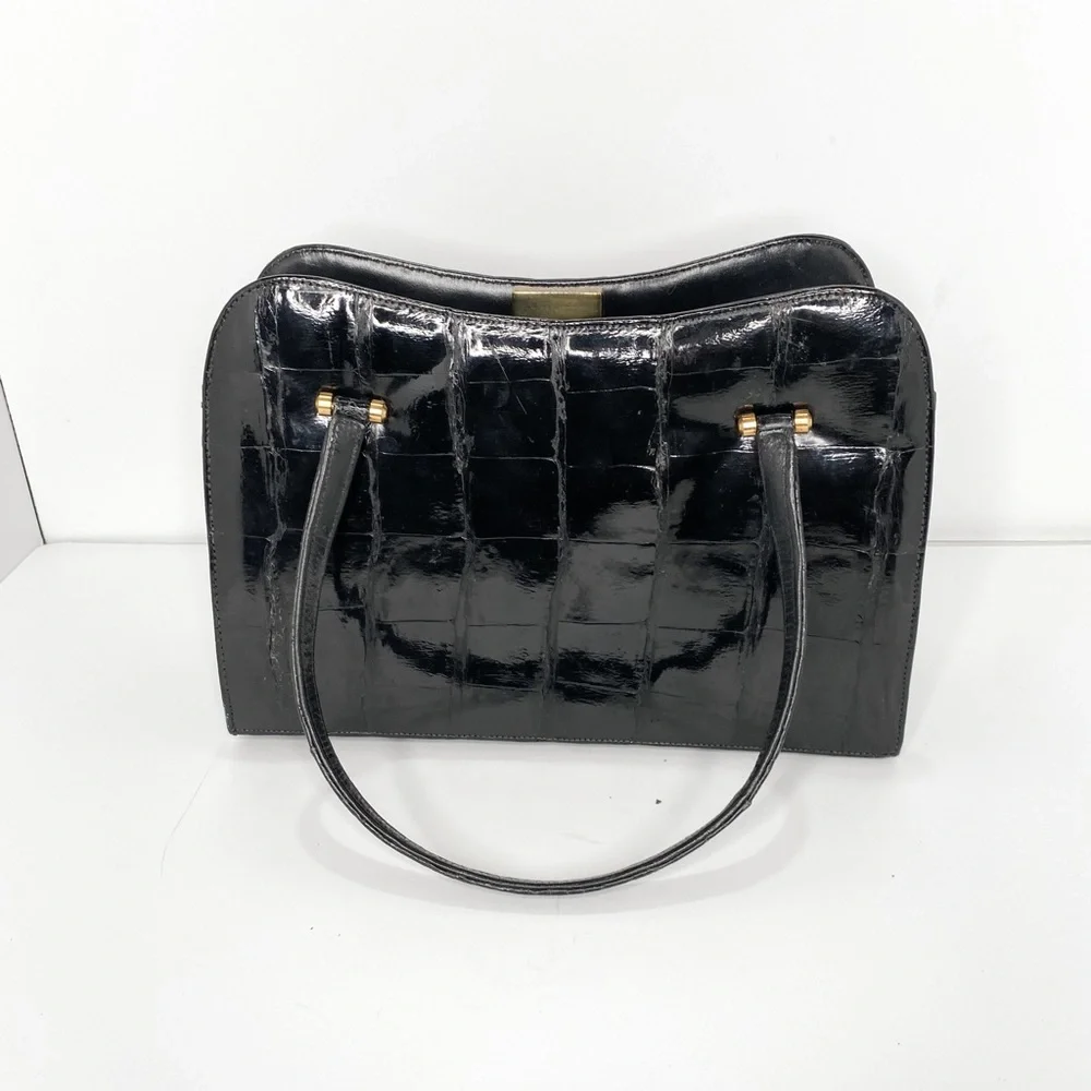 Bellestone Vintage Alligator Leather Black Handbag - Picture 4 of 16